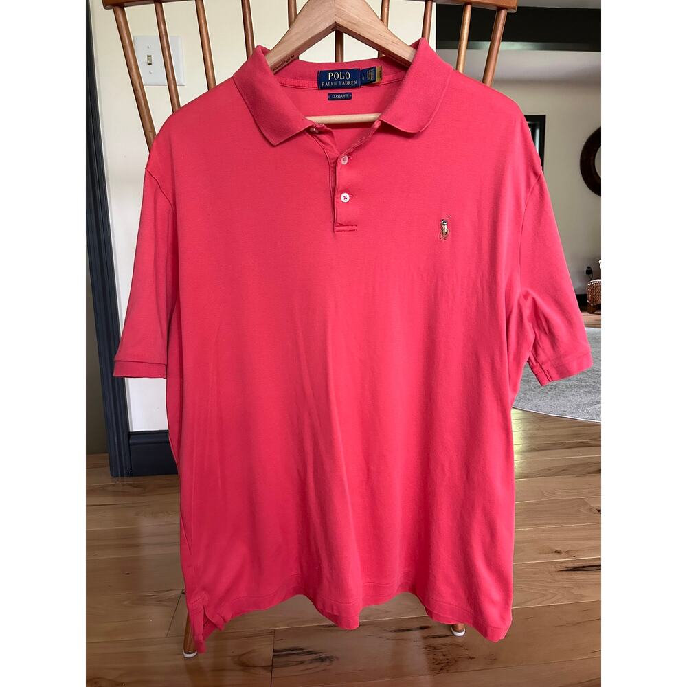 Polo Ralph Lauren Men's Vintage Salmon Pink Polo Shirt Size L W/ colored Logo